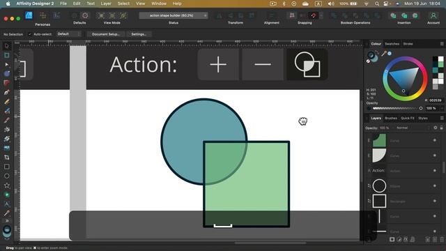 Affinity Designer 2 Shape Builder Tool Actions Tutorial смотреть онлайн