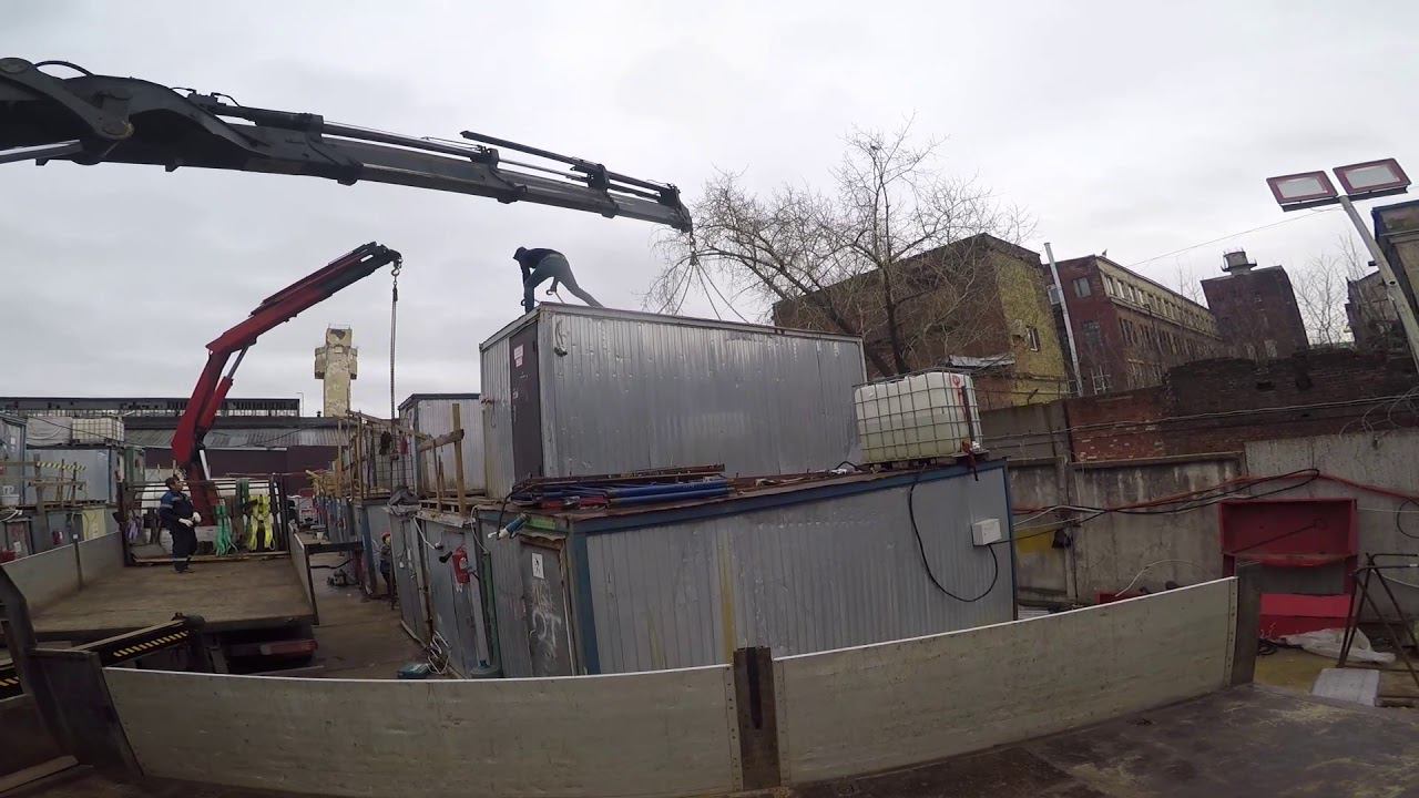 Кран манипулятор.Правильная погрузка бытовок,двумя кранами одновременно. смотреть онлайн