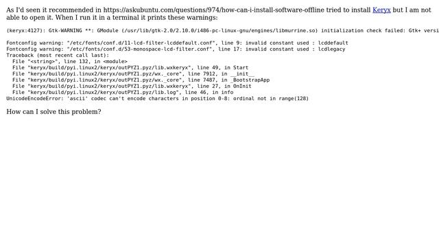 Ubuntu: How can I troubleshoot keryx 'UnicodeEncodeError' error? смотреть онлайн