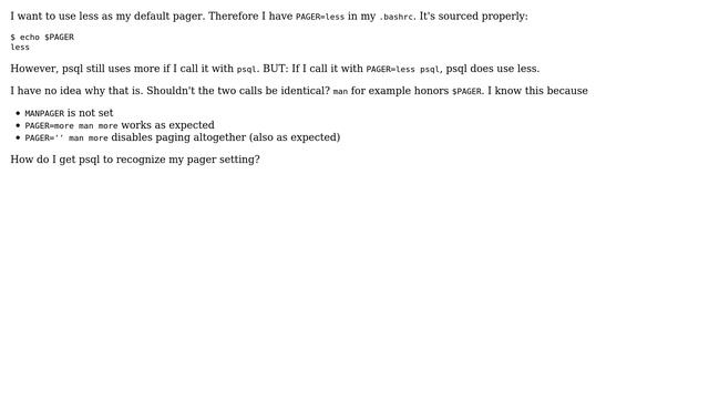psql ignores my PAGER variable смотреть онлайн