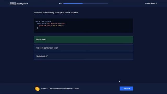 Learn Java - 1.1 Hello World Quizz | Codecademy Walkthrough смотреть онлайн