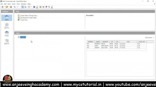 SQL in OpenOffice Base | CREATE, DROP, INSERT, ALTER, UPDATE, DELETE, SELECT, WHERE, ORDER BY