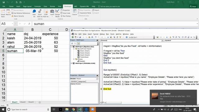 Batch - 1 | Class - 40 | Inputbox ,Msgbox, recording macro in vba excel hindi смотреть онлайн