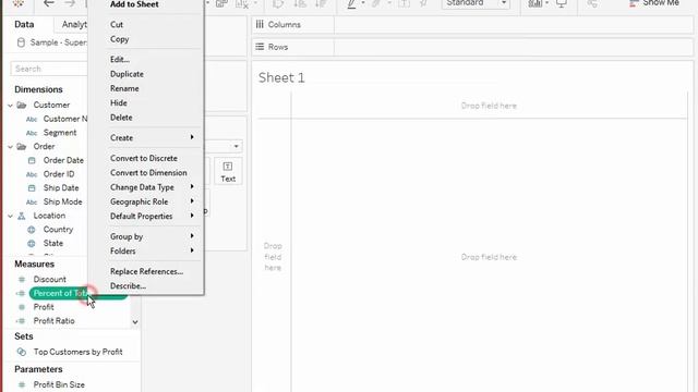 How to create a "Percent Of Total" calculated field without using table calculations in Tableau смотреть онлайн
