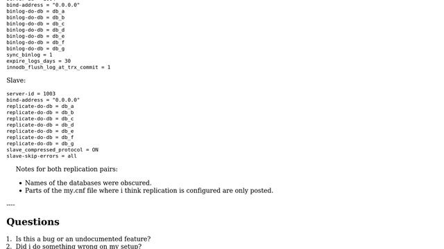 Databases: Non-Replicating commands from (master) Mysql 5.5.40 to (slave) MariaDB 10.0.19 смотреть онлайн