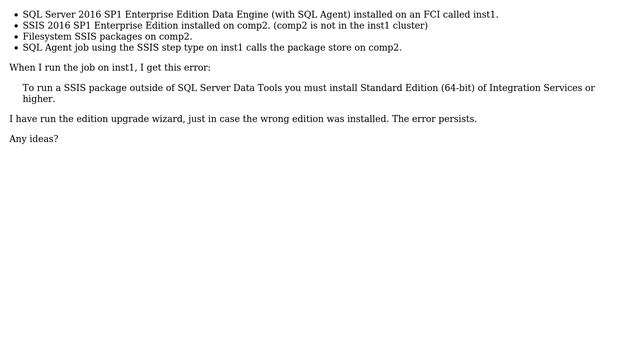 SSIS Error: To run a SSIS package outside of SQL Server Data Tools you must install Standard... смотреть онлайн