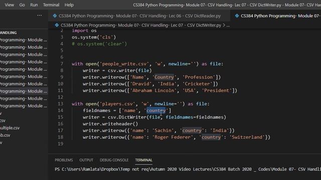 CS384 Python Programming Module 07 CSV Handling Lec 07 CSV DictWriter смотреть онлайн