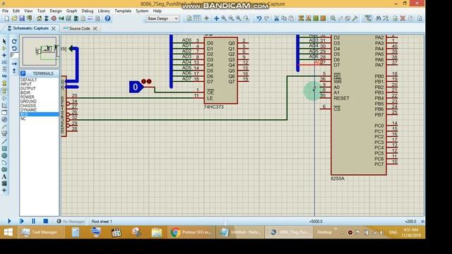 8086 µP + 74HC373 Latch + 8255A (Proteus Simulation: 7 Segment & Push Buttons) смотреть онлайн
