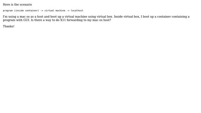 How can I x11 forward from docker to the host inside a virtual machine then to the localhost? смотреть онлайн