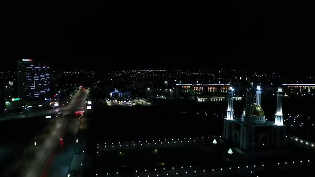 Aktobe City At Night. Drone Footage.