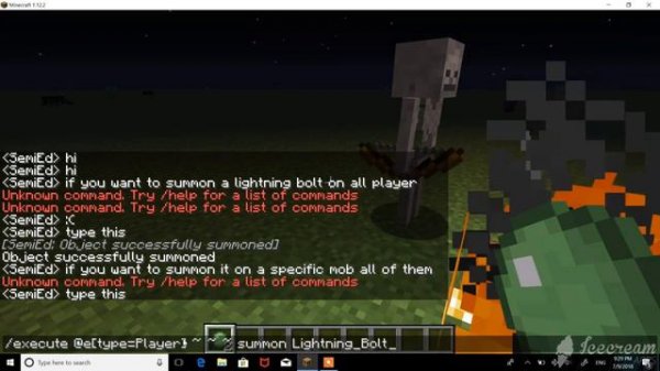 How to summon Lightning Bolts on all mobs or Players in minecraft