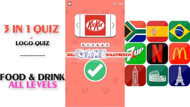 3in1 Quiz : Logo Quiz - Food & Drink Level 1 - 60 Walkthrough | SkillGameWalkthrough смотреть онлайн
