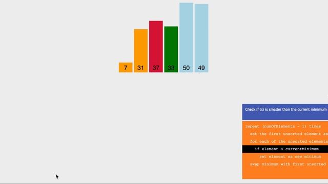 Selection sort in JavaScript смотреть онлайн