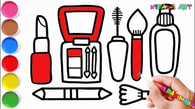 Drawing Makeup Tools, Lipstick, Powder, Painting, Coloring Makeup Tools For Kids смотреть онлайн