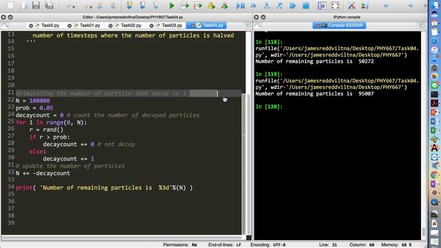 PHY667 - Basic PYTHON - Task 04 - Using 'for', 'if' and 'while' : Particle Decay Simulation смотреть онлайн