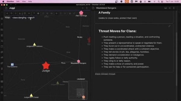 Obsidian w/ Juggl plugin for RPG campaign notes