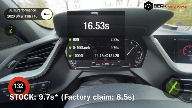 195HP BMW 118i F40 2020 Stock Vs Stage 1 Acceleration 0-100 | BERKPerformance Chiptuning