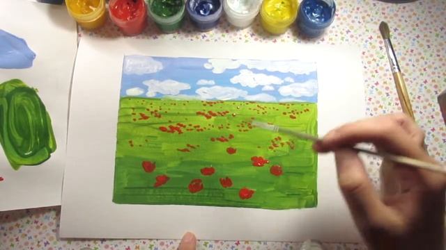 Рисуем маковое поле гуашью / Рисунки на тему ЛЕТО смотреть онлайн