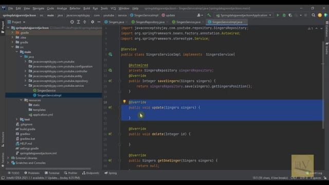 #CRUD API Part - 6 | Service layer | SingersService | Java concepts by Jay tutorial | смотреть онлайн
