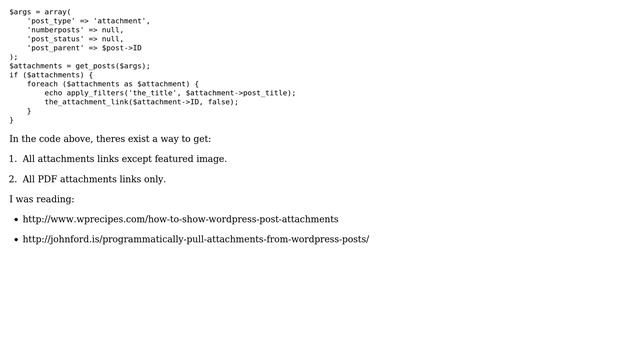 Wordpress: Get all post attachments except featured image смотреть онлайн