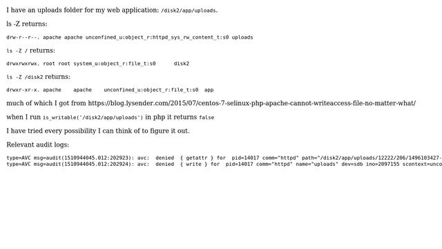 DevOps & SysAdmins: Centos 7 Selinux issue I think? php cannot read or write смотреть онлайн