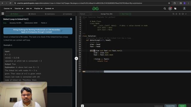 Detect loop in a linked list | DSA - Linked list - Easy | Two Pointers | Python смотреть онлайн