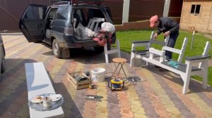 Доставка и сборка на месте, дачная садовая мебель, скамья со столиком