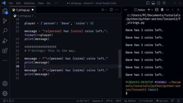 Python f-Strings - Advanced String Formatting tutorial for beginners