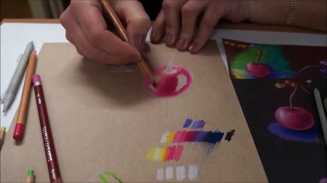 Как нарисовать ЯРКУЮ ВИШНЮ. Пастельные карандаши. Крафт. смотреть онлайн