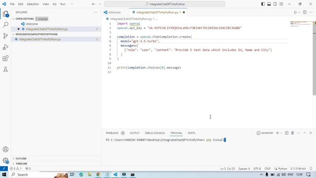 Integrate ChatGPT into Python using Visual Studio Code in 8 mins смотреть онлайн
