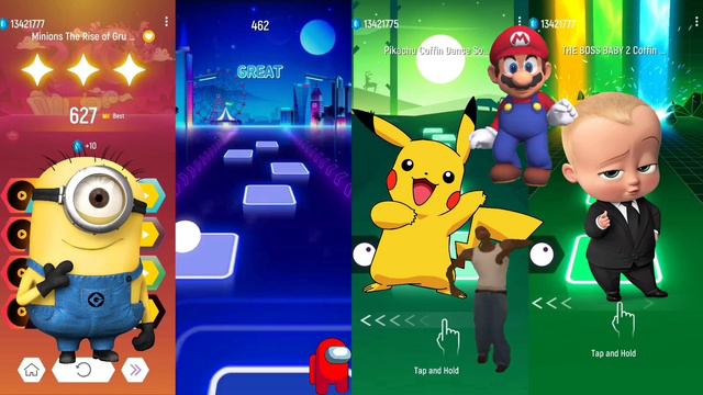 Minions vs Among Us Pikachu vs Baby Boss | Tiles Hop смотреть онлайн