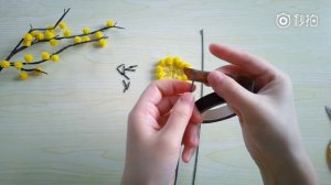 Веточка мимозы из синельной проволоки