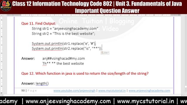 27 Java String Manipulation Question Answer | Class 12 IT 802 | Unit 3 Java Question Answer смотреть онлайн