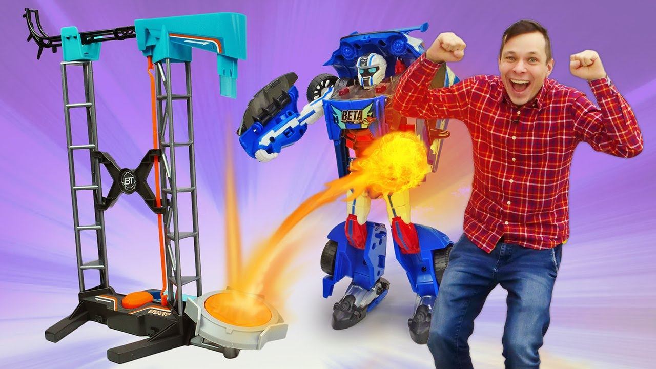 Новый игровой набор Boomtrix - Роботы трансформеры собирают трассу! Видео про игры для мальчиков смотреть онлайн