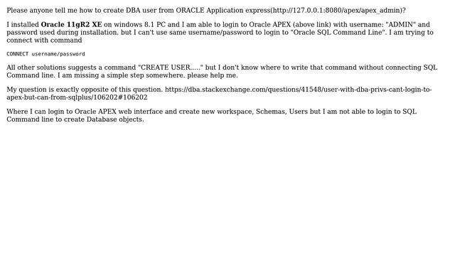 Databases: How to create DBA user from oracle APEX 11gR2 XE? смотреть онлайн