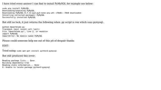 PyMySQL refusing to install on Raspberry Pi смотреть онлайн