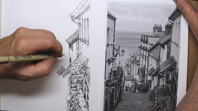 How to Sketch a Complicated Street Scene. No Pencil Underlay. Tips and Technique Explained смотреть онлайн