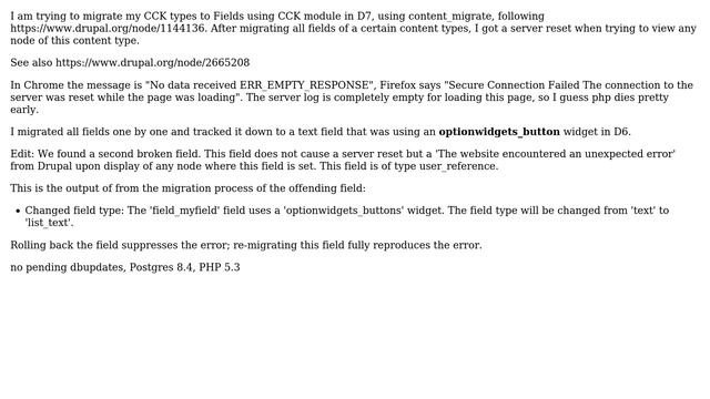 Drupal: CCK field migration reproducibly results in server error on node display смотреть онлайн