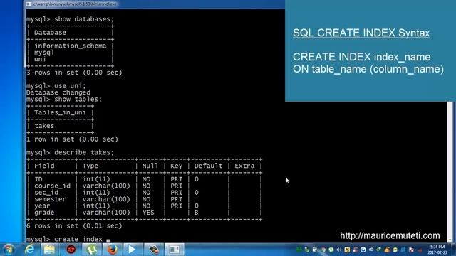 Structured Query Language Tutorial SQL Part 29 CREATE INDEX Statement Command Prompt CMD смотреть онлайн