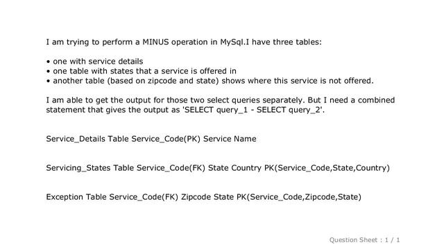 MySQL : Trying to perform MINUS operation in MySQL смотреть онлайн