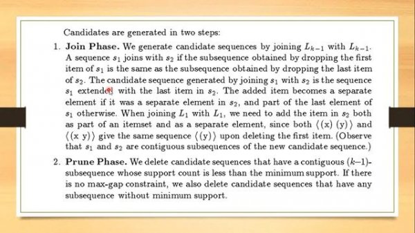 GSP (Generalized Sequential Pattern Mining) Example