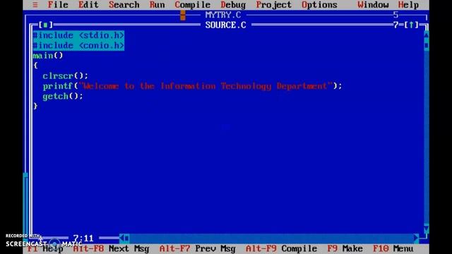 VIEWING THE OUTPUT SCREEN - ALT F5 EXECUTION OF C PROGRAM смотреть онлайн