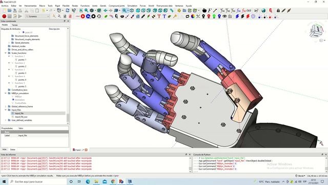 FreeCAD + MBDyn prosthetic hand. смотреть онлайн