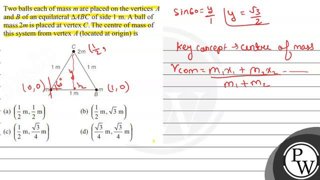 The centre of mass of three particles of masses 1  kg, 2  kg and 3  kg is at (3,3,3) with referen.. смотреть онлайн