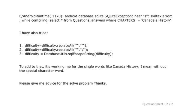 Android : How to escape special characters like ' in sqlite in android смотреть онлайн