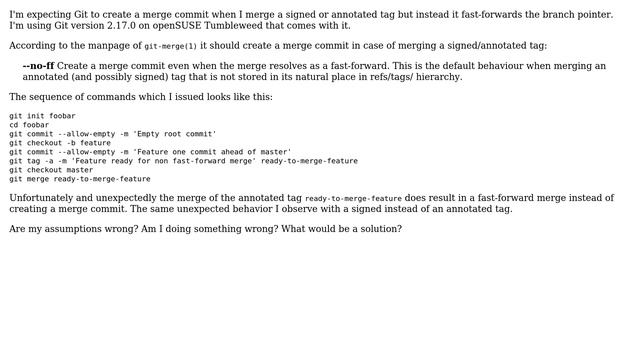 Git not creating merge commit when merging signed/annotated tag смотреть онлайн