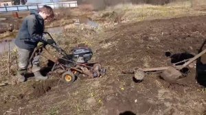 Мотолебёдка на базе мотоблока для вспашки целины