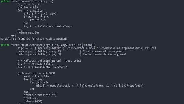 Mandelbrot Set in the terminal with compiled Julia смотреть онлайн
