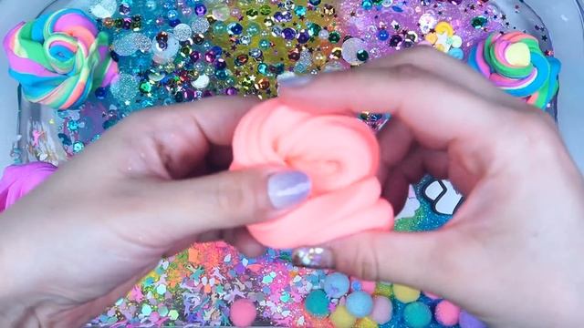 Unicorn Slime Mixing Makeup, clay, gliter into glossy slime #asmr #Satisfying #slimevideos #슬라임 смотреть онлайн