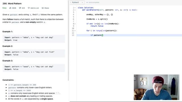 Word Pattern (LeetCode problem 290) смотреть онлайн